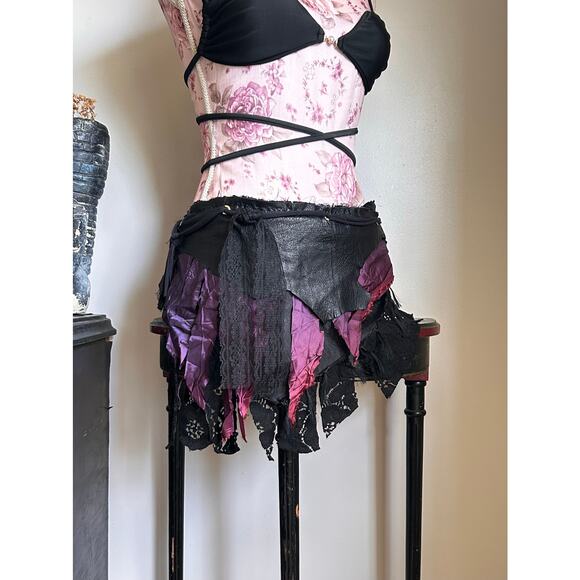 Festival belt handmade raw leather and fabric adjustable - Picture 4 of 6